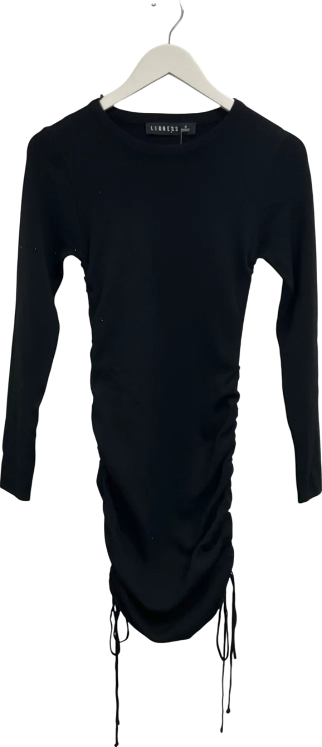 Lioness Black Ruched Stretch Long Sleeve Dress UK S