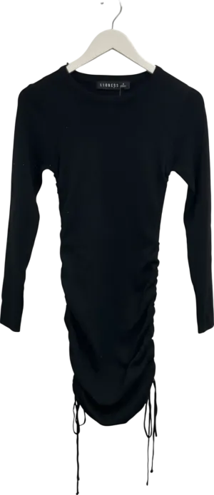 Lioness Black Ruched Stretch Long Sleeve Dress UK S