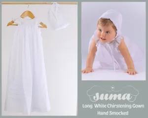 Long  Christening Gown Baby Girl,  Cotton Ivory or White , Long Baptism Gown,  Blessing Dress,  Hand Smocked  Free Personalization