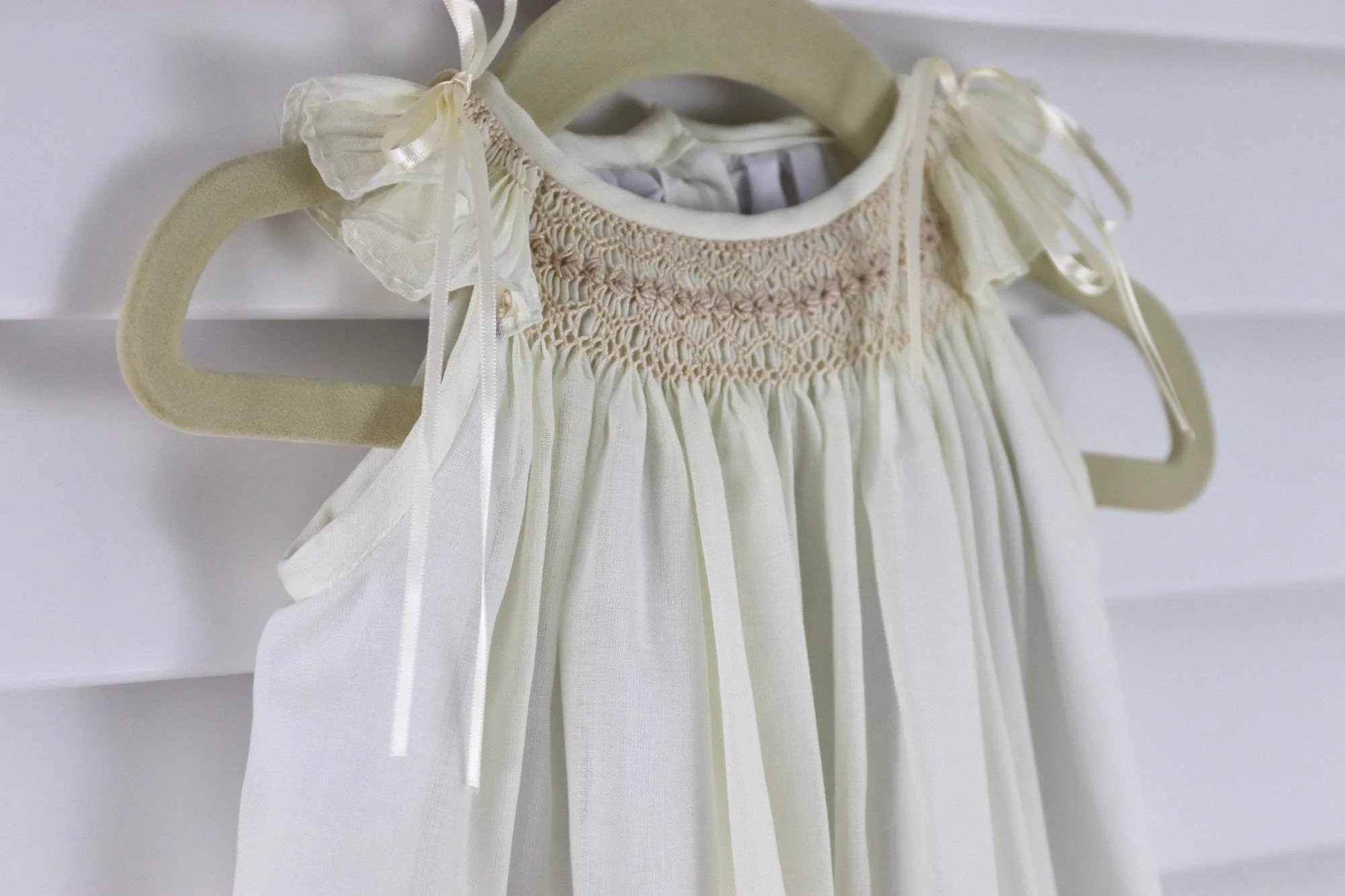 Long  Christening Gown Baby Girl,  Cotton Ivory or White , Long Baptism Gown,  Blessing Dress,  Hand Smocked  Free Personalization
