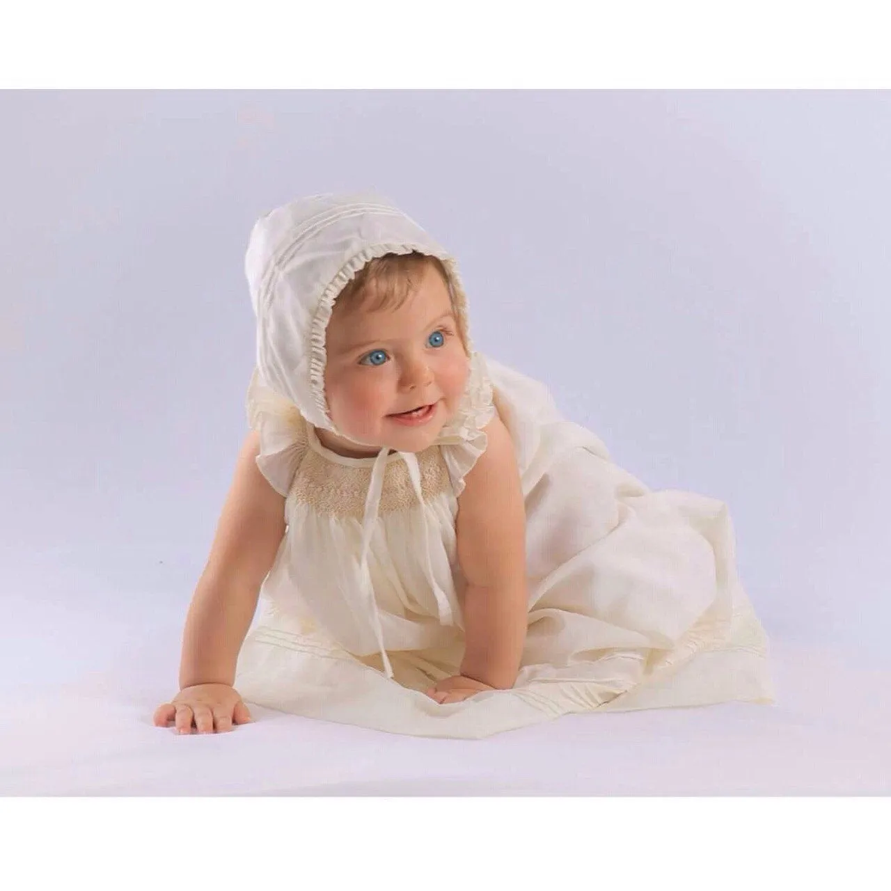 Long  Christening Gown Baby Girl,  Cotton Ivory or White , Long Baptism Gown,  Blessing Dress,  Hand Smocked  Free Personalization