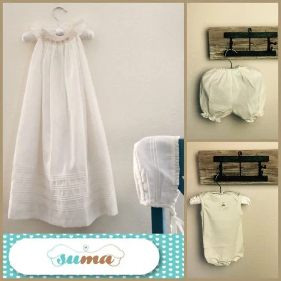 Long  Christening Gown Baby Girl,  Cotton Ivory or White , Long Baptism Gown,  Blessing Dress,  Hand Smocked  Free Personalization