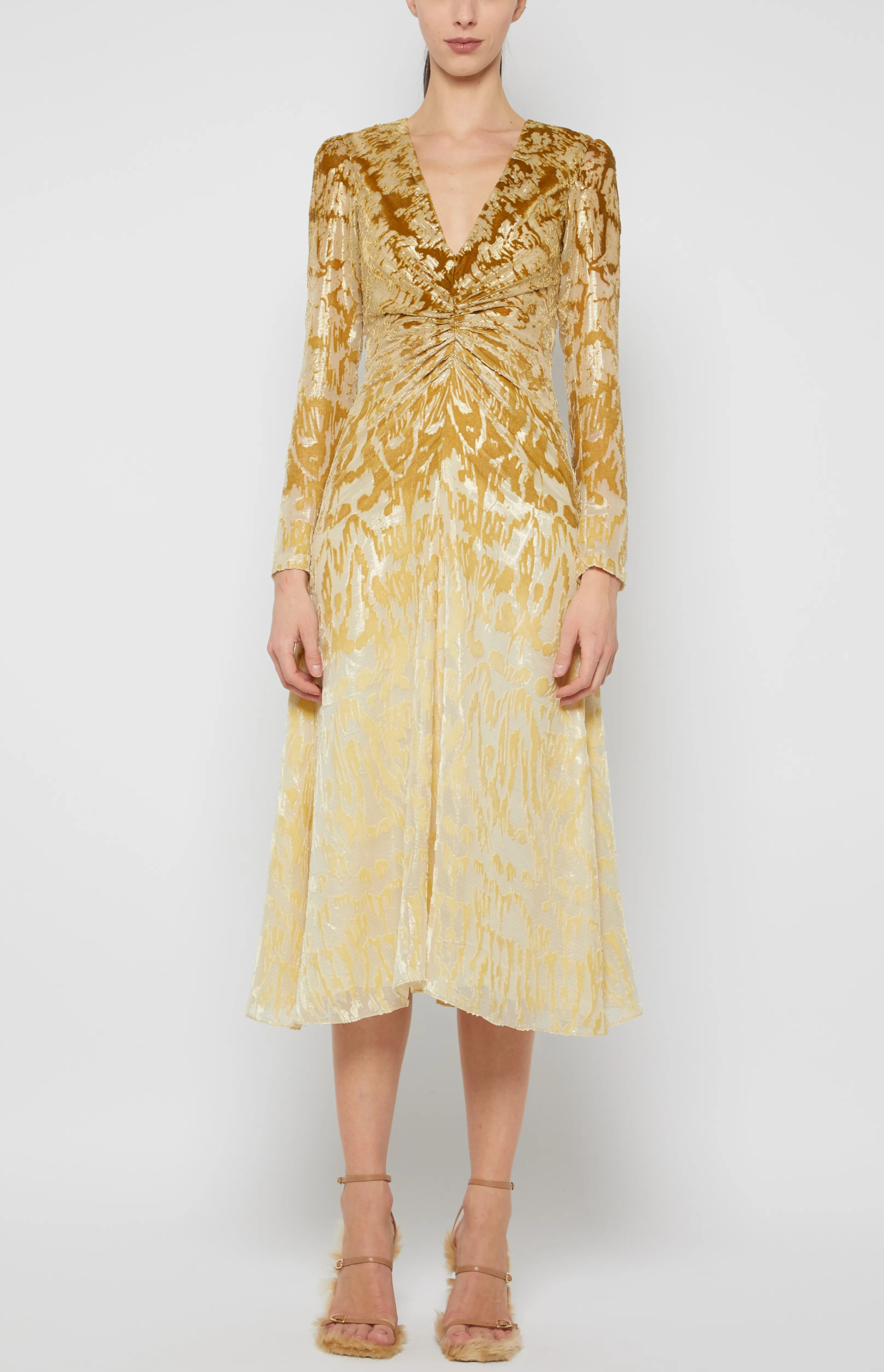 LONG SLEEVE RUCHED WAIST DRESS
