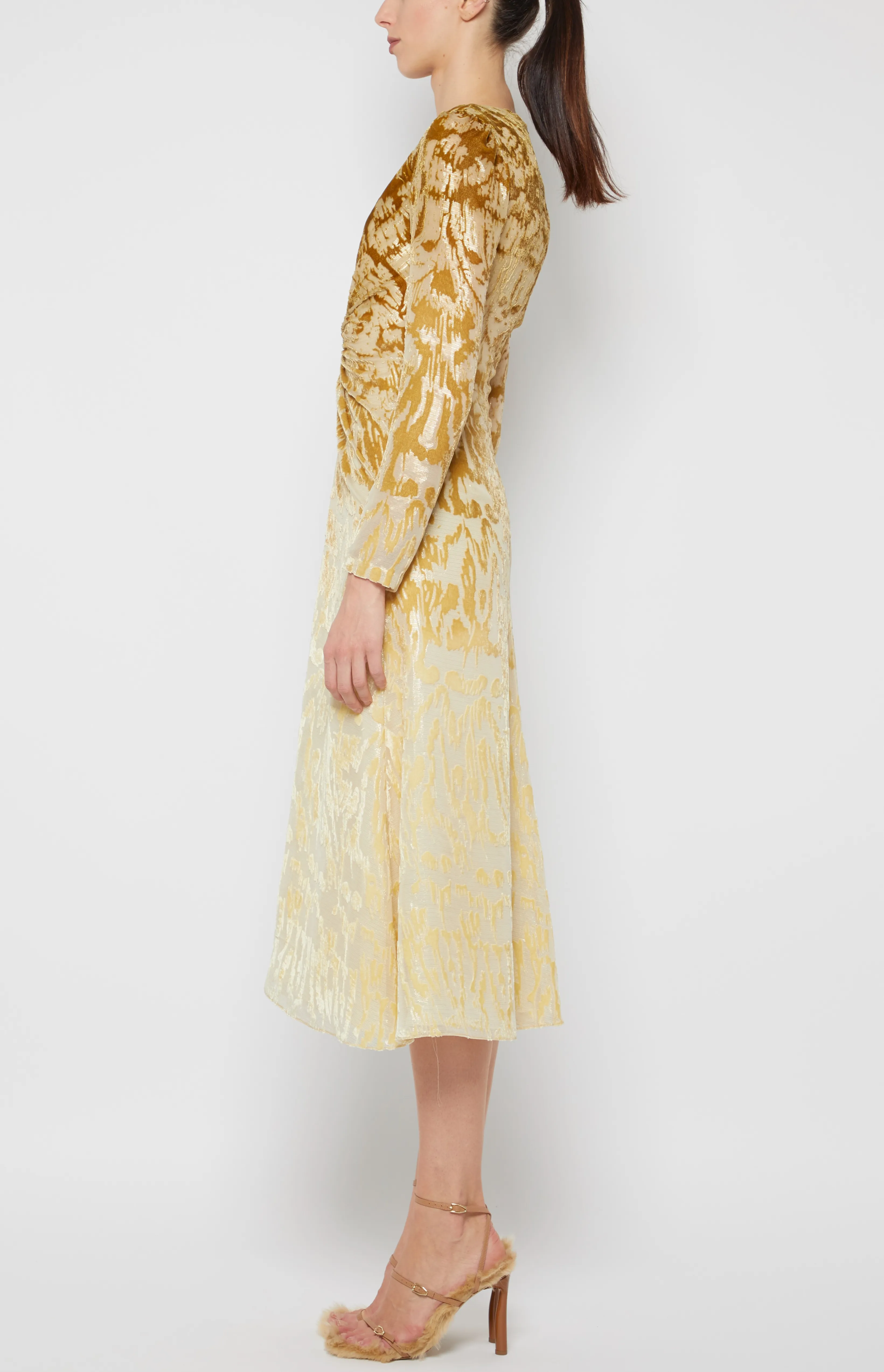 LONG SLEEVE RUCHED WAIST DRESS