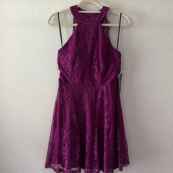 Lulus Dark Magenta Lace Skater Dress