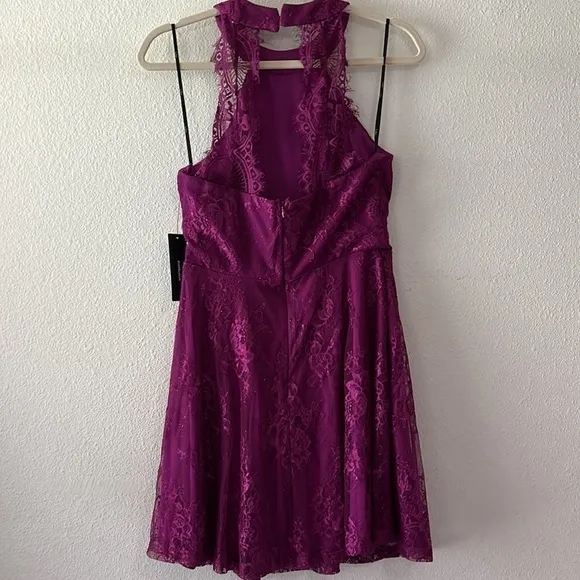 Lulus Dark Magenta Lace Skater Dress