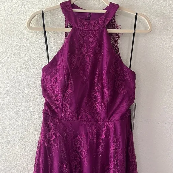 Lulus Dark Magenta Lace Skater Dress