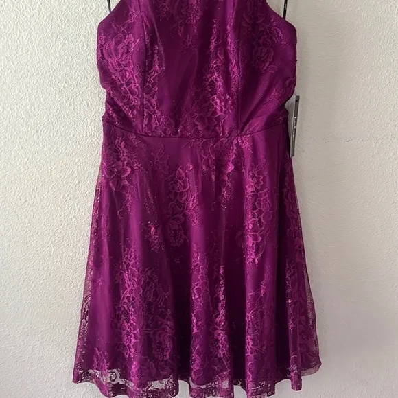 Lulus Dark Magenta Lace Skater Dress