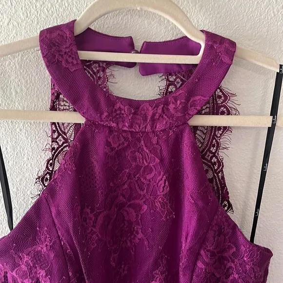 Lulus Dark Magenta Lace Skater Dress