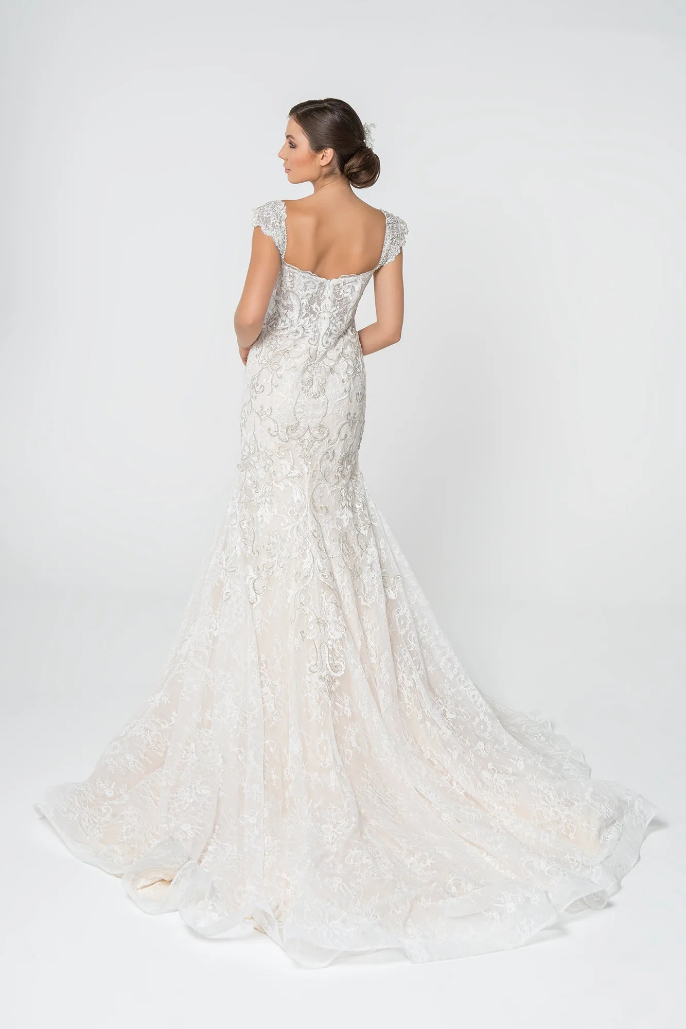 Lynn Wedding Dress Jewel Encrusted Lace Mermaid Bridal Gown 2602822HAR-Ivory/champagne