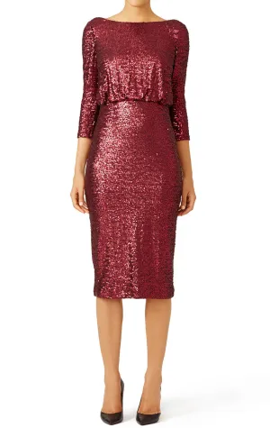 MACloth Half Sleeves Sequin Short Cocktail Dress Burgundy Mother of the Brides Dress