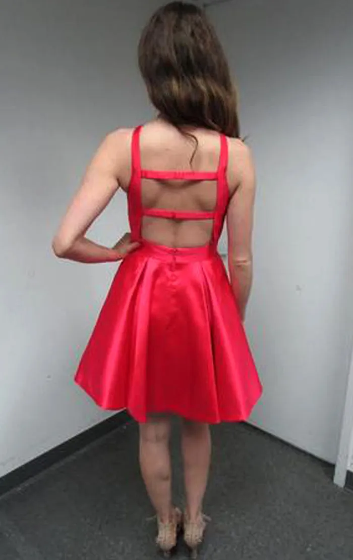 MACLoth Halter Fuchsia Short Prom Homecoming Dress Satin Wedding Party Dress