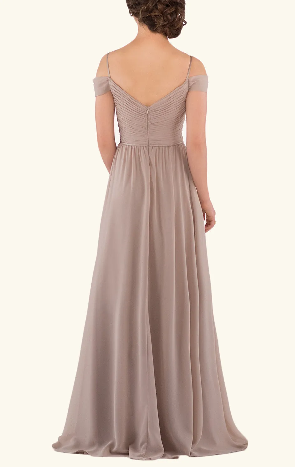 MACloth Off the Shoulder Chiffon Bridesmaid Dress V Neck Champagne Formal Gown
