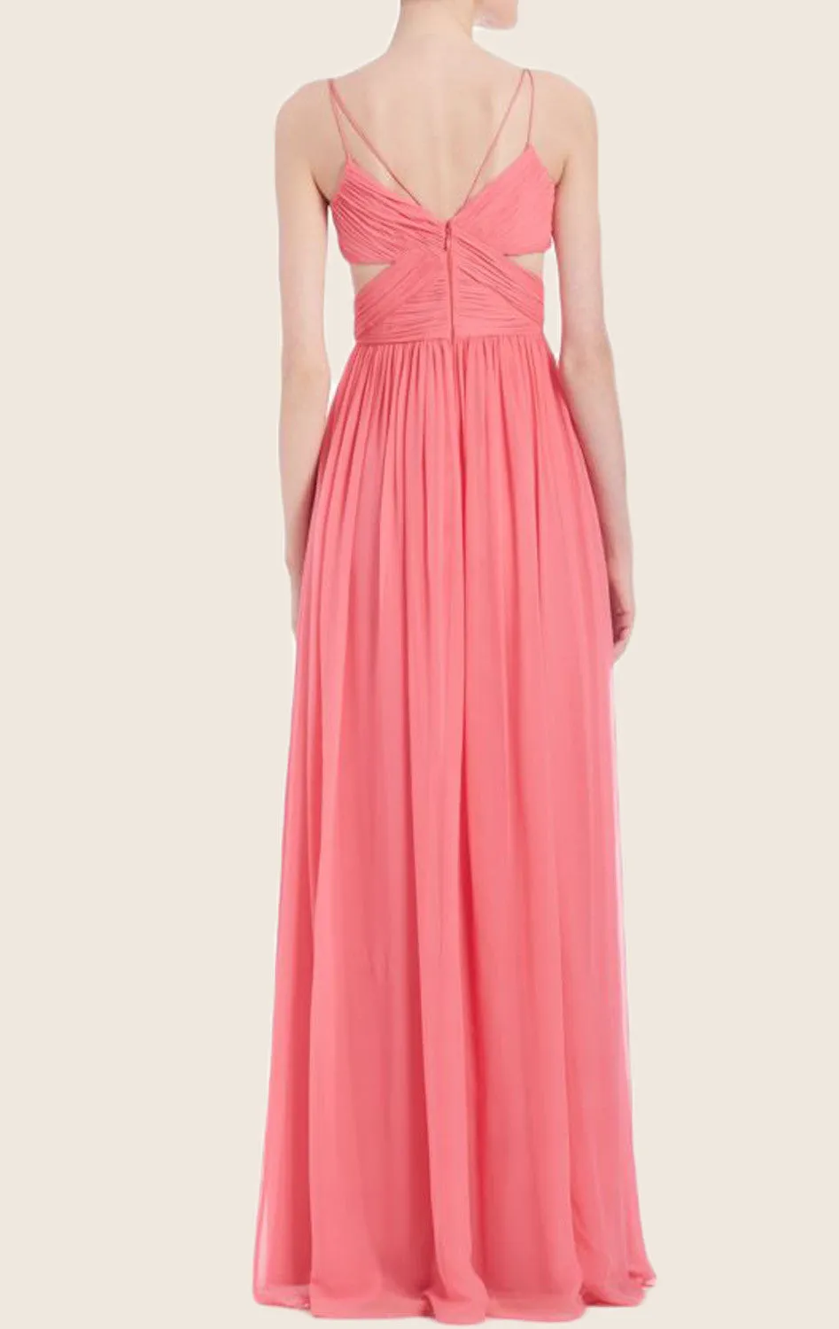 MACloth Spaghetti Straps V Neck Chiffon Prom Dress Sexy Blush Formal Gown
