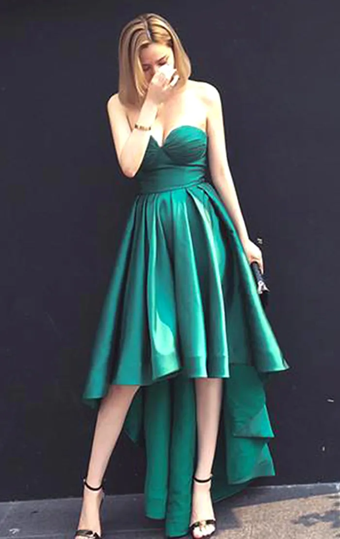 MACloth Strapless High Low Prom Dress Green Formal Evening Gown