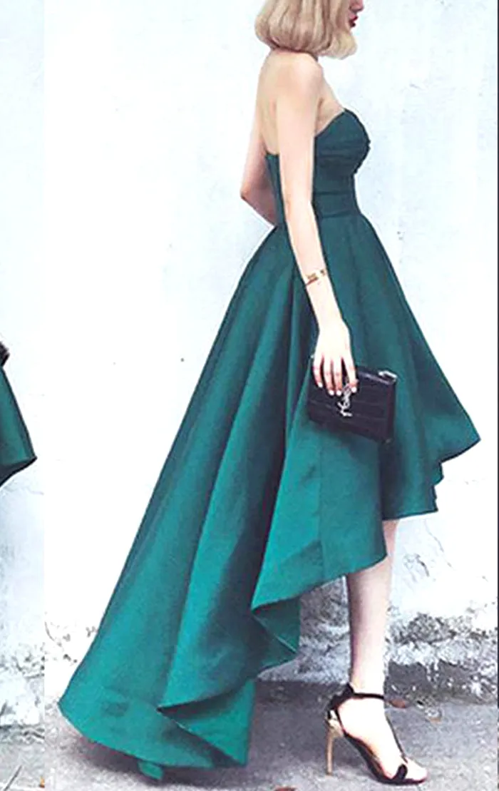 MACloth Strapless High Low Prom Dress Green Formal Evening Gown