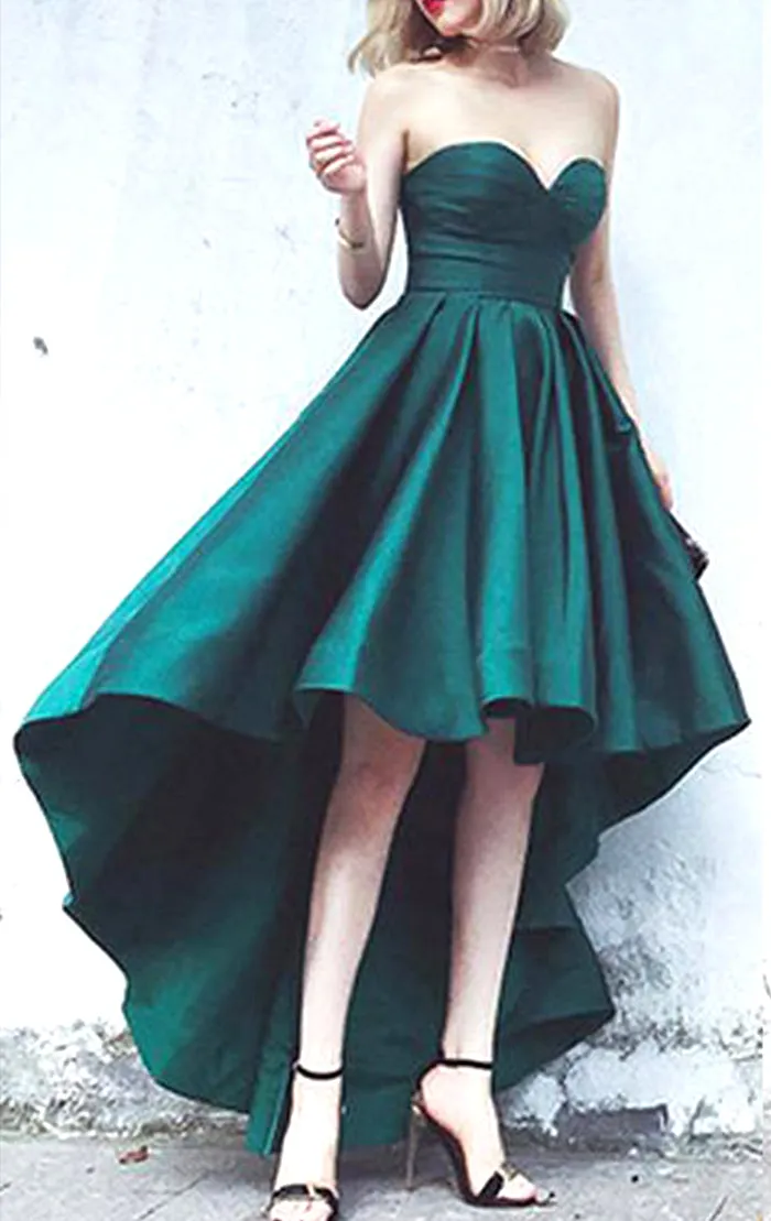 MACloth Strapless High Low Prom Dress Green Formal Evening Gown
