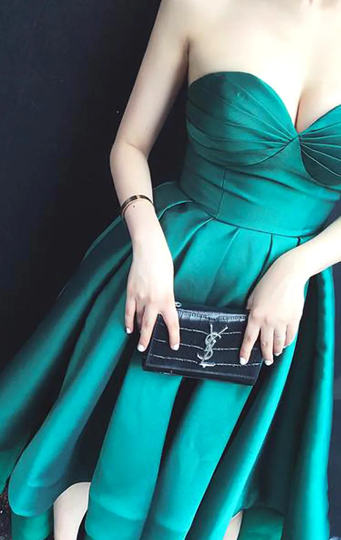 MACloth Strapless High Low Prom Dress Green Formal Evening Gown