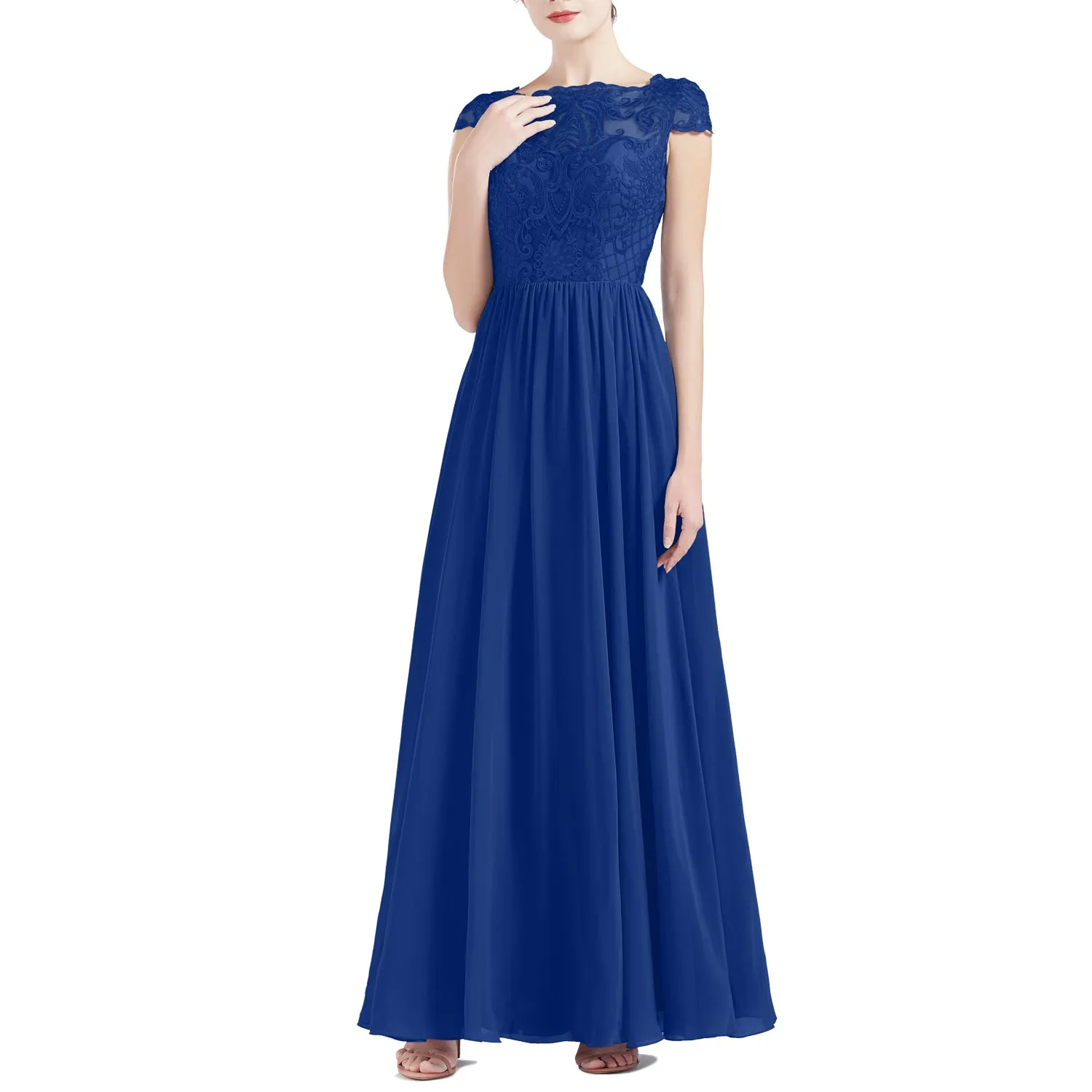 MACloth Women Cap Sleeve Scoop Lace Long Wedding Mother Bride Dresses Formal