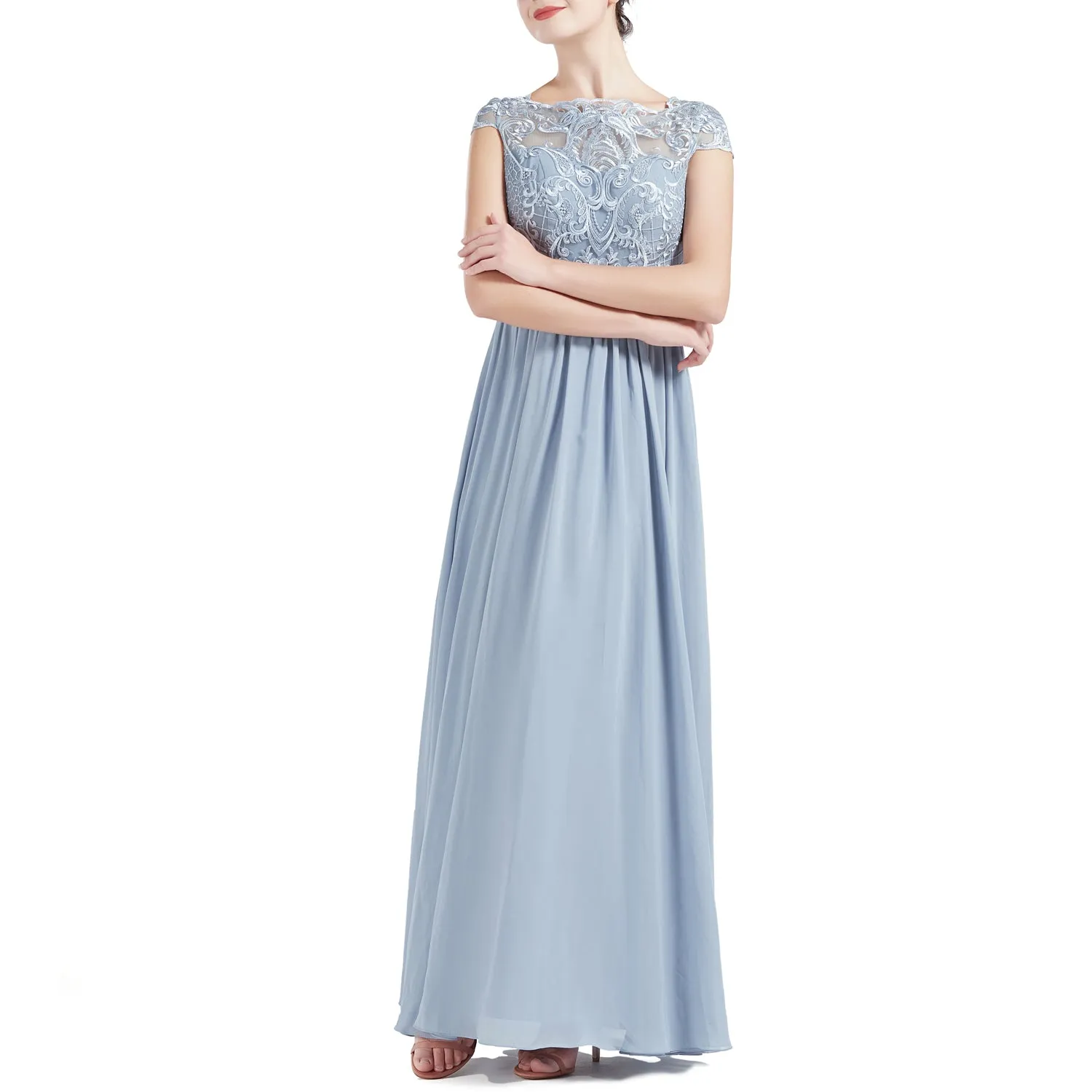 MACloth Women Cap Sleeve Scoop Lace Long Wedding Mother Bride Dresses Formal