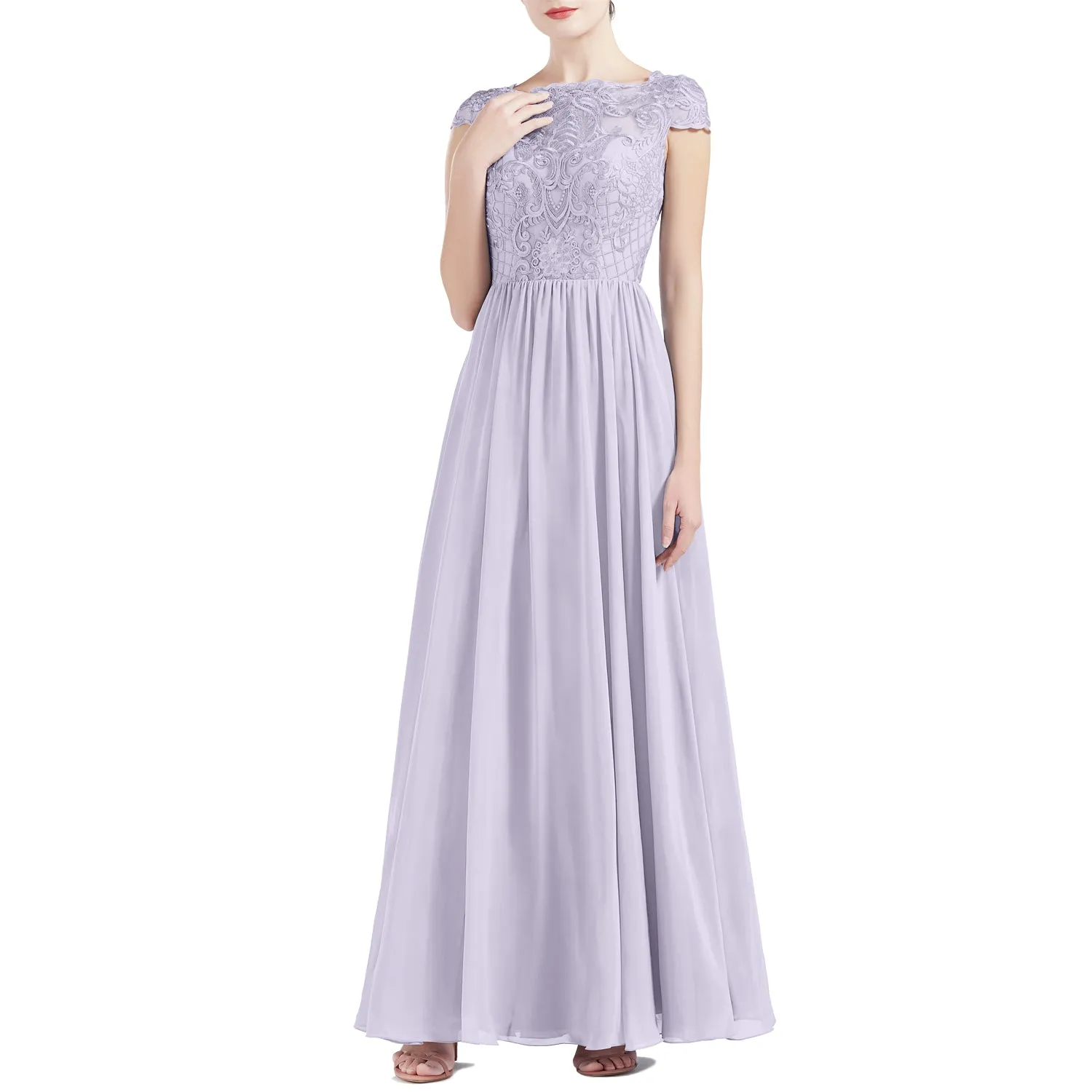 MACloth Women Cap Sleeve Scoop Lace Long Wedding Mother Bride Dresses Formal