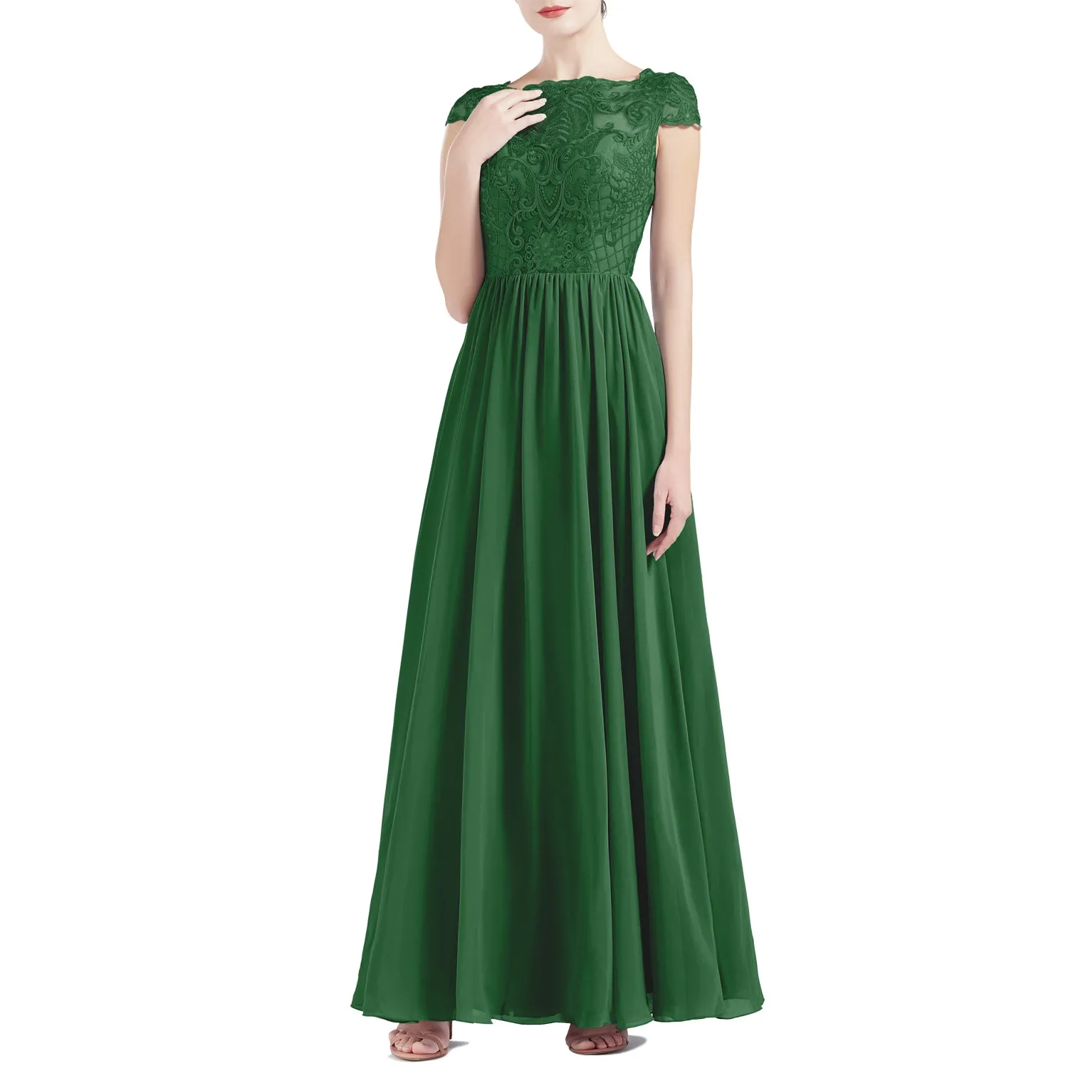 MACloth Women Cap Sleeve Scoop Lace Long Wedding Mother Bride Dresses Formal
