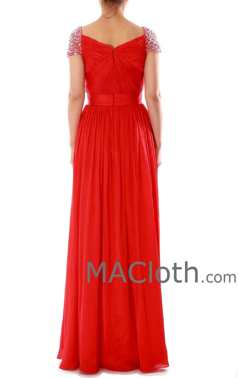MACloth Women Cap Sleeves Sweetheart Long Red Prom Dress Chiffon Ball Gown 160178