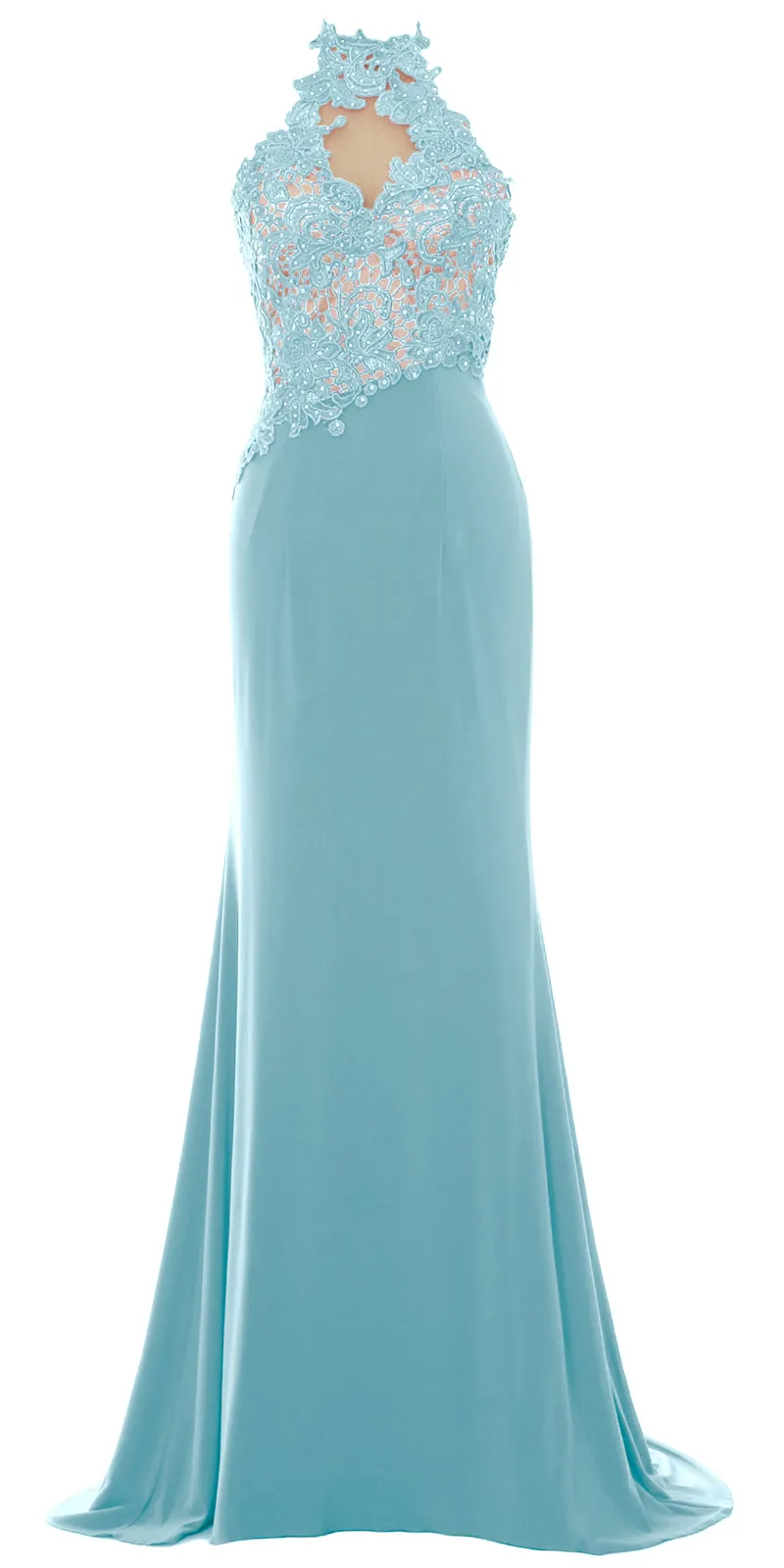 MACloth Women Mermaid Halter Lace Long Formal Evening Dress Wedding Party Gown