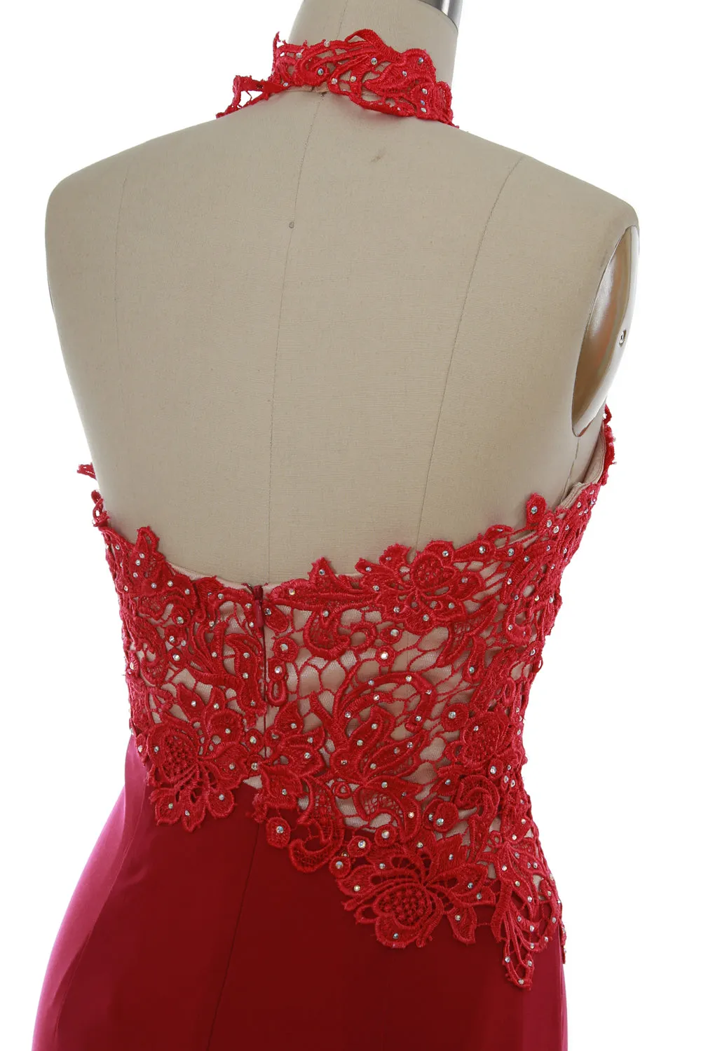 MACloth Women Mermaid Halter Lace Long Formal Evening Dress Wedding Party Gown