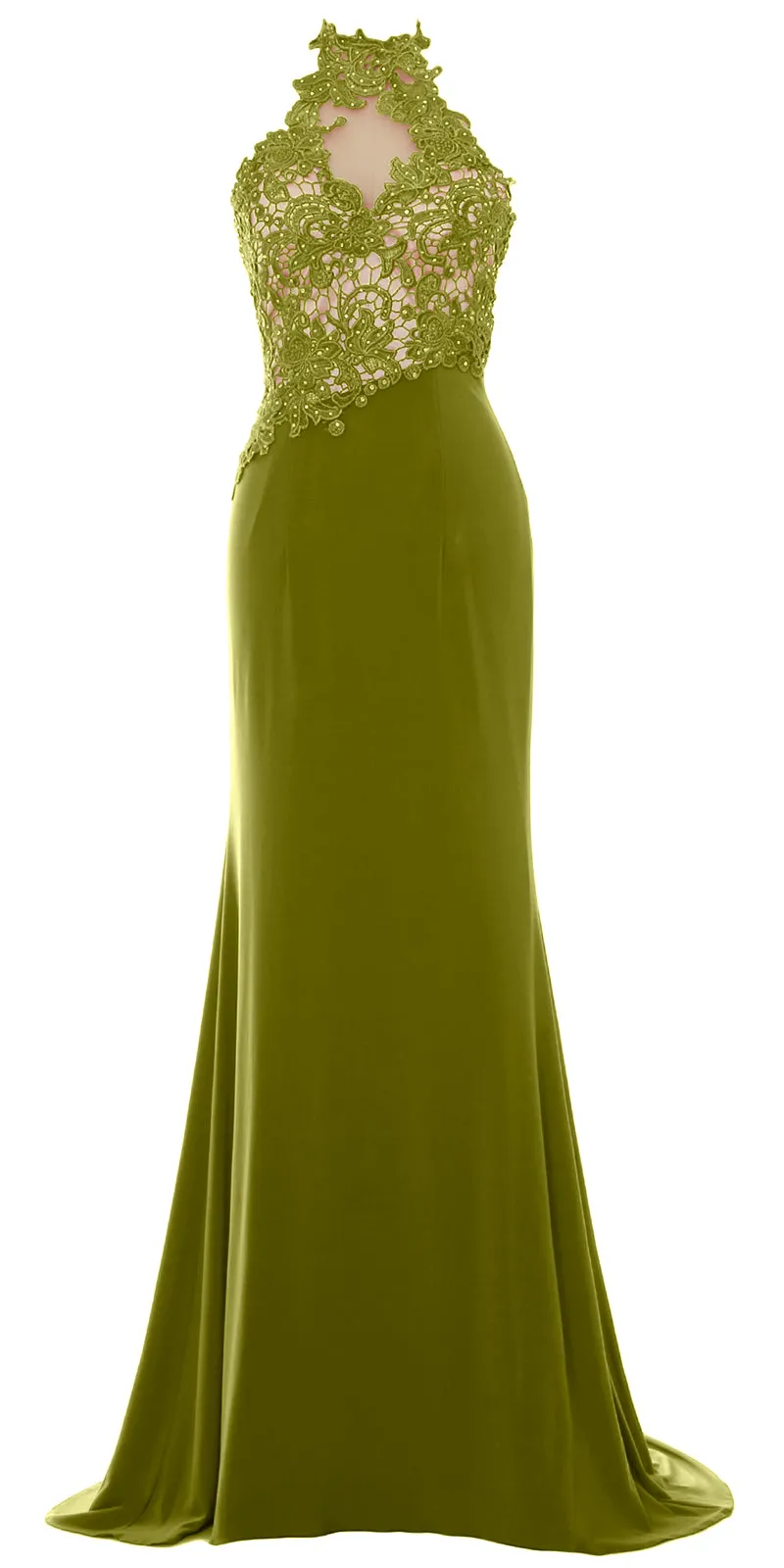 MACloth Women Mermaid Halter Lace Long Formal Evening Dress Wedding Party Gown