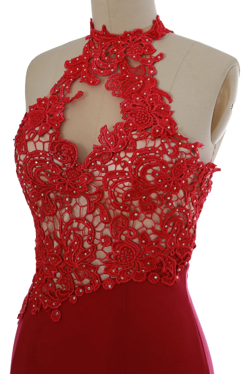 MACloth Women Mermaid Halter Lace Long Formal Evening Dress Wedding Party Gown