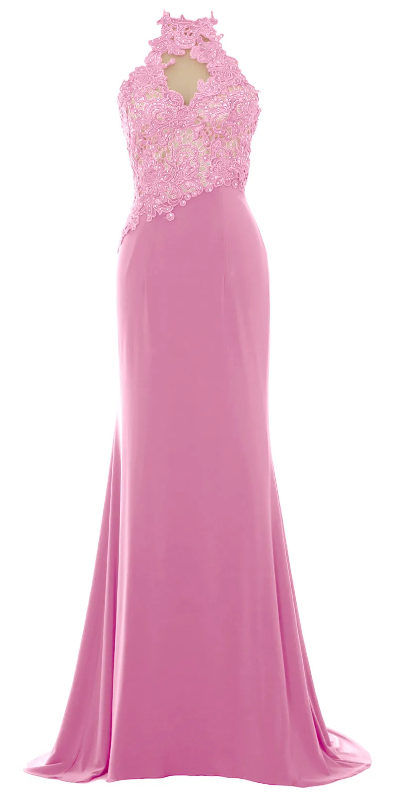 MACloth Women Mermaid Halter Lace Long Formal Evening Dress Wedding Party Gown