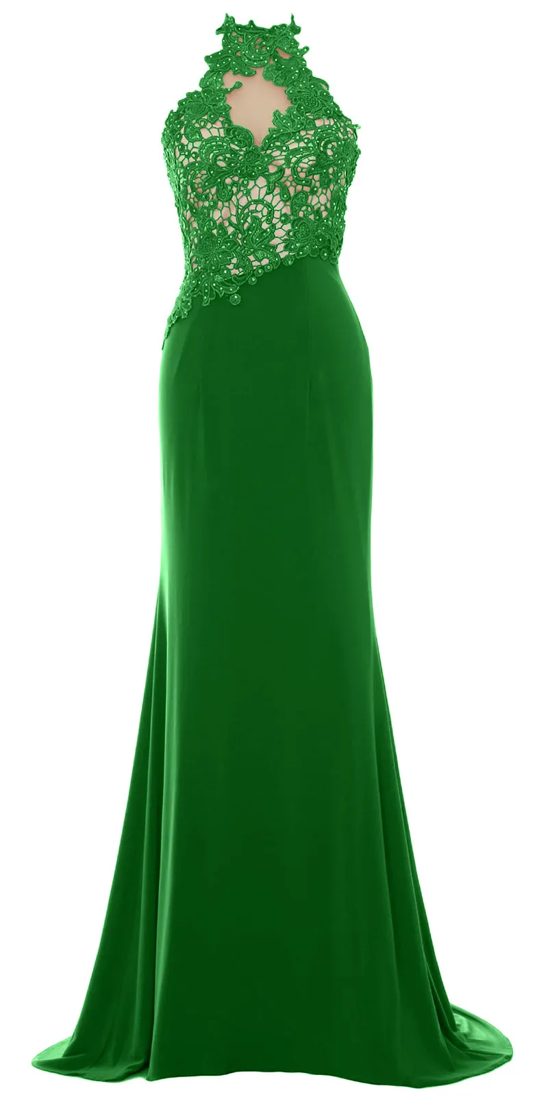 MACloth Women Mermaid Halter Lace Long Formal Evening Dress Wedding Party Gown
