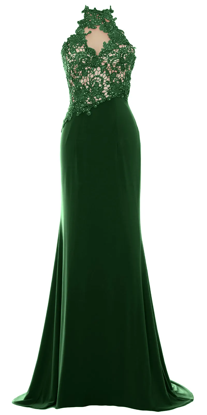 MACloth Women Mermaid Halter Lace Long Formal Evening Dress Wedding Party Gown