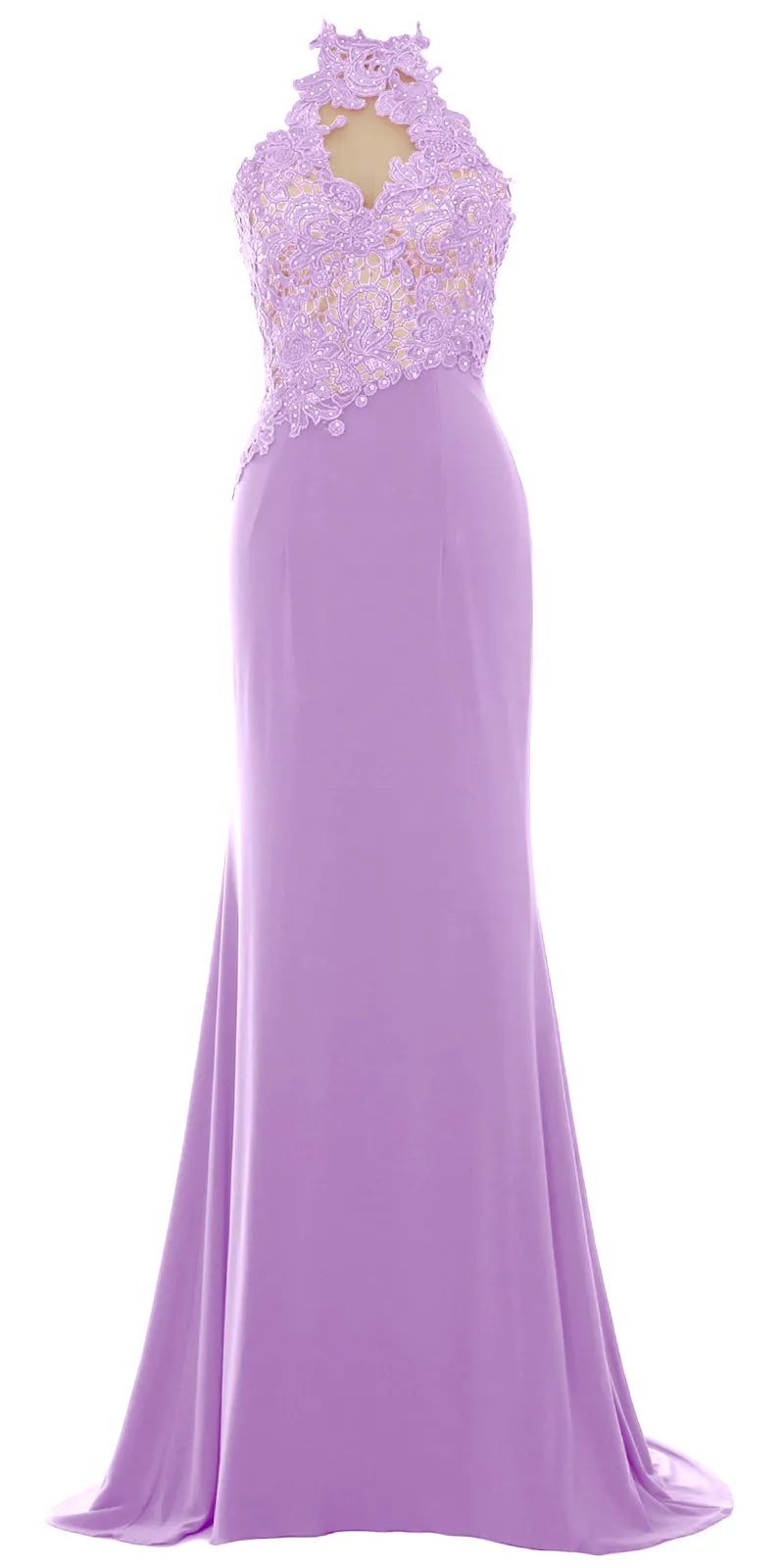 MACloth Women Mermaid Halter Lace Long Formal Evening Dress Wedding Party Gown
