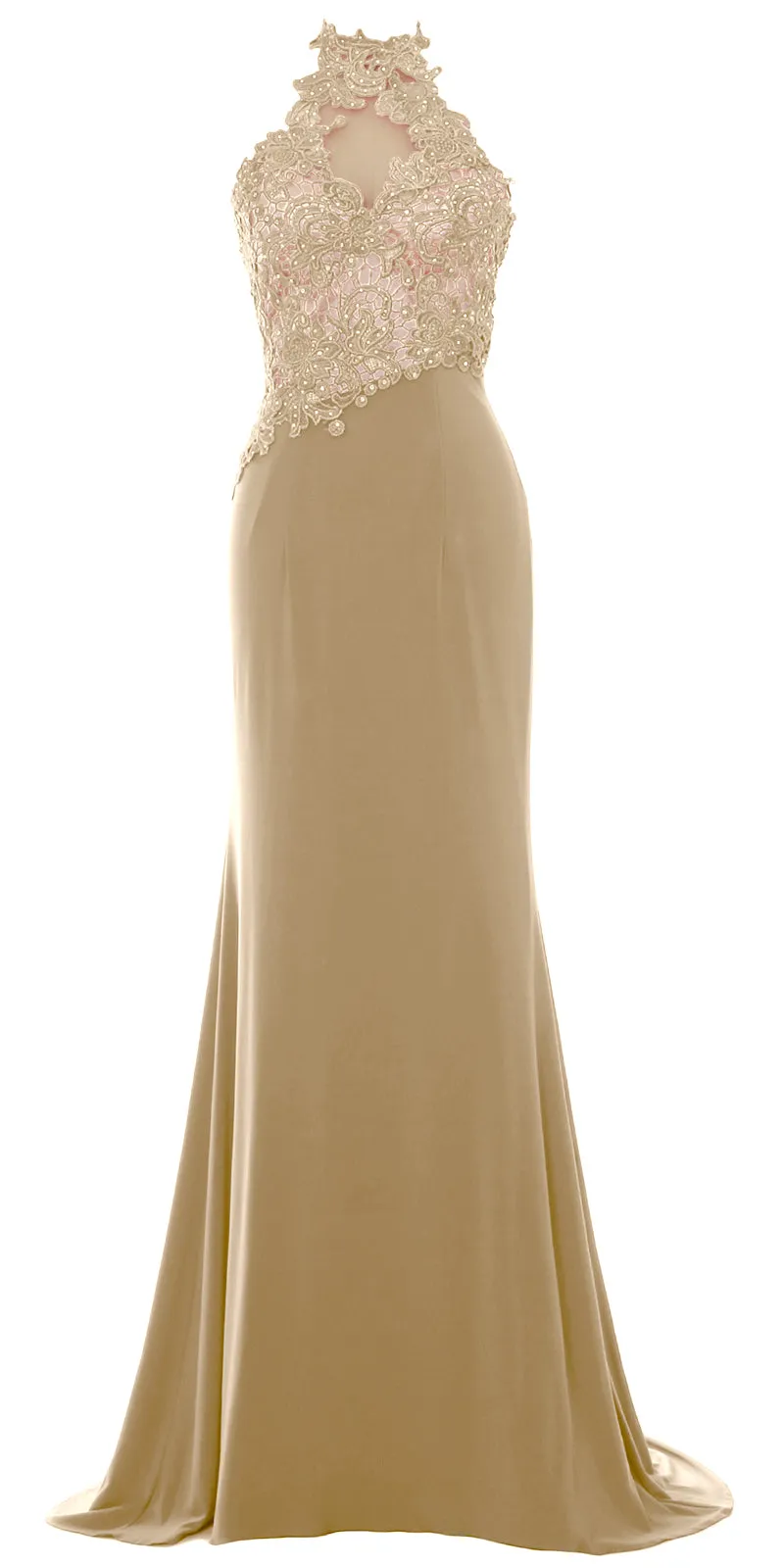 MACloth Women Mermaid Halter Lace Long Formal Evening Dress Wedding Party Gown