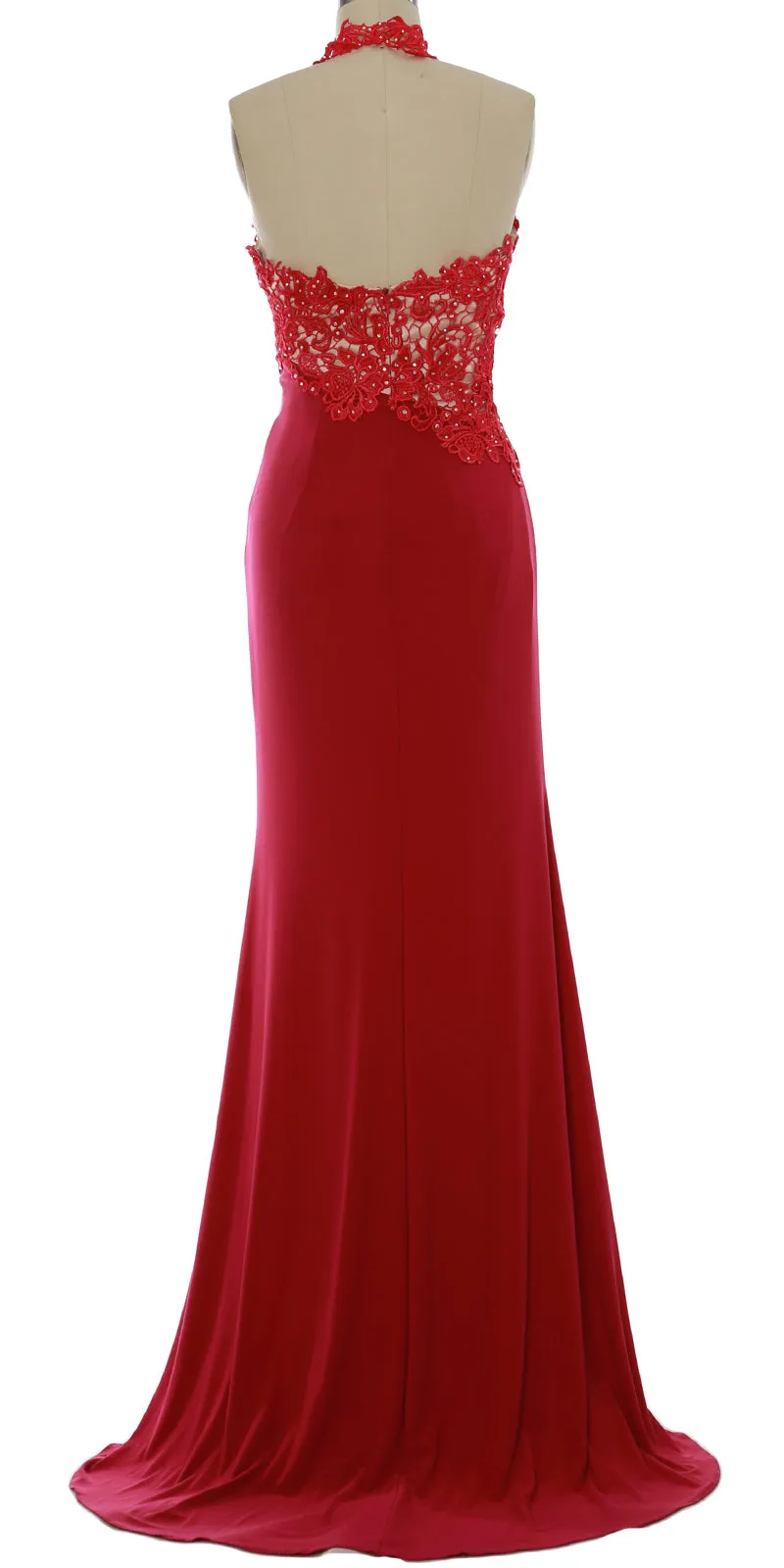 MACloth Women Mermaid Halter Lace Long Formal Evening Dress Wedding Party Gown