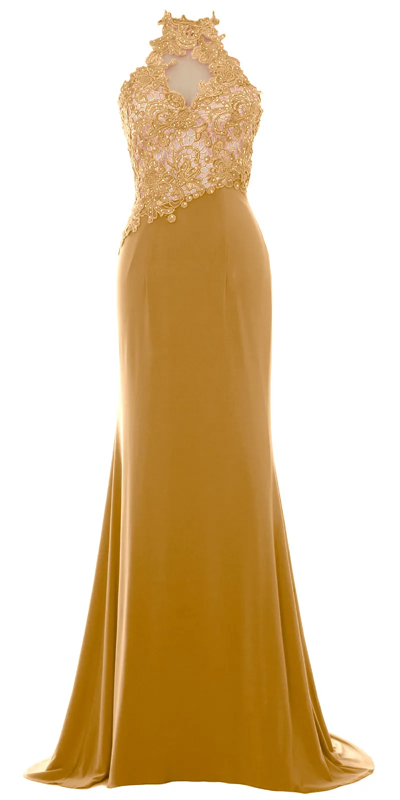 MACloth Women Mermaid Halter Lace Long Formal Evening Dress Wedding Party Gown