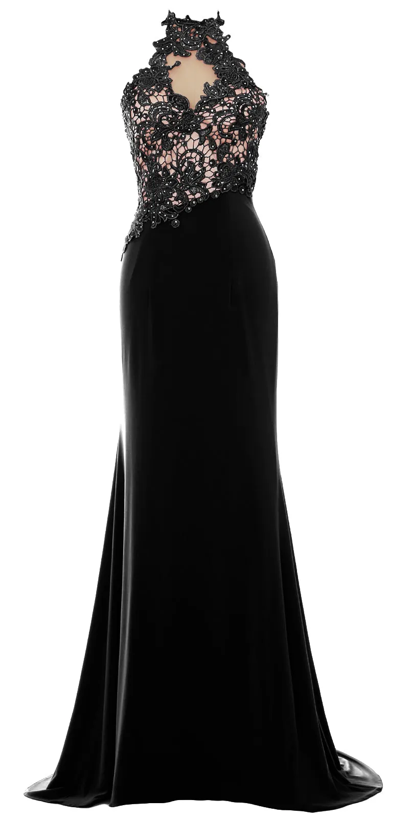 MACloth Women Mermaid Halter Lace Long Formal Evening Dress Wedding Party Gown