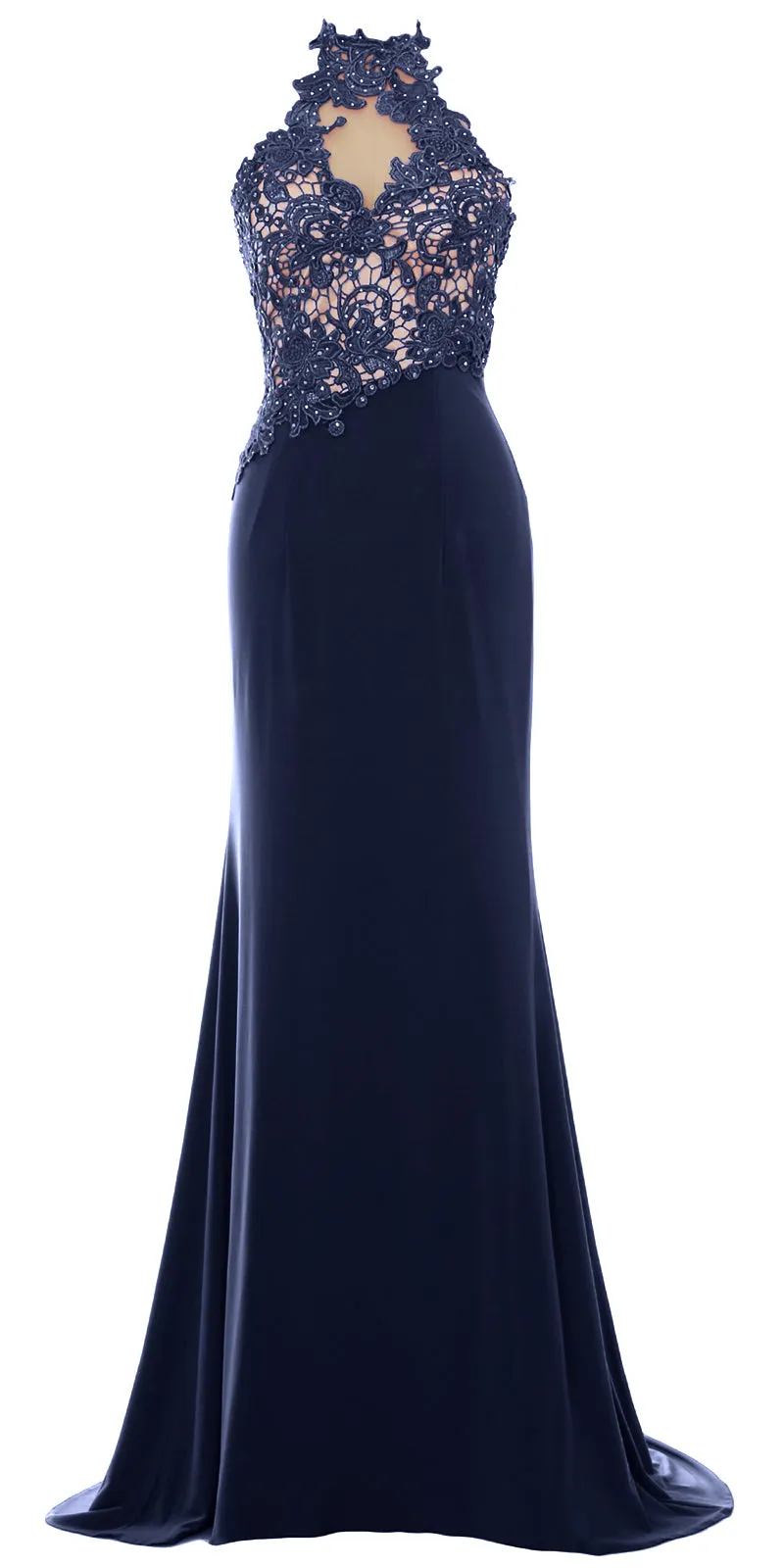 MACloth Women Mermaid Halter Lace Long Formal Evening Dress Wedding Party Gown