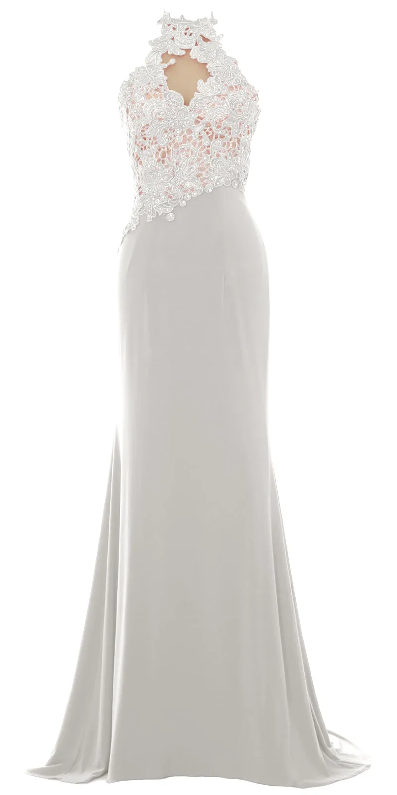 MACloth Women Mermaid Halter Lace Long Formal Evening Dress Wedding Party Gown