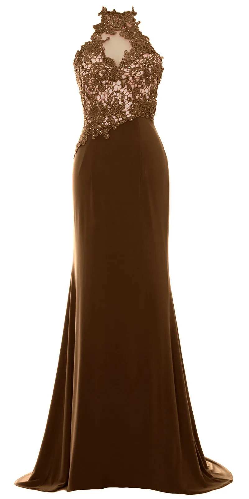 MACloth Women Mermaid Halter Lace Long Formal Evening Dress Wedding Party Gown