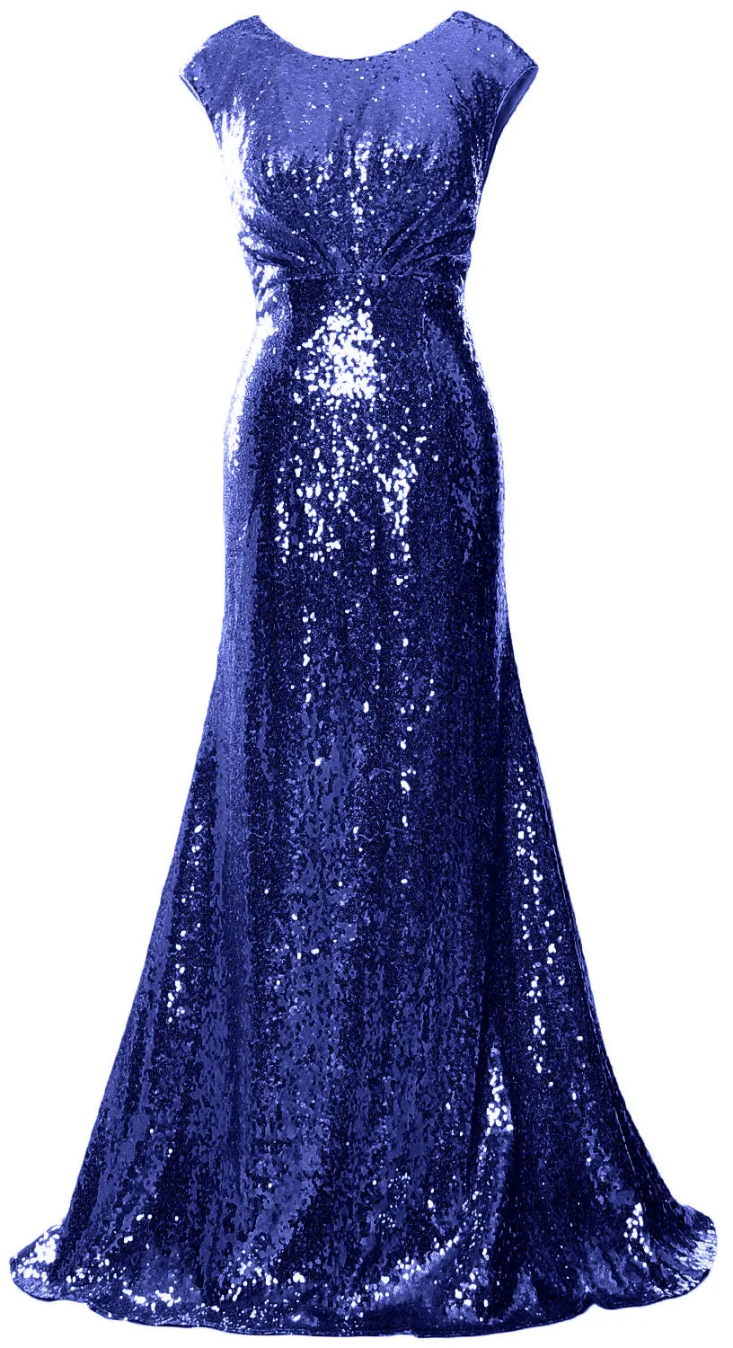 MACloth Women Mother of Bride Dresses Cap Sleeves Sequin Bridesmaid Formal Gown