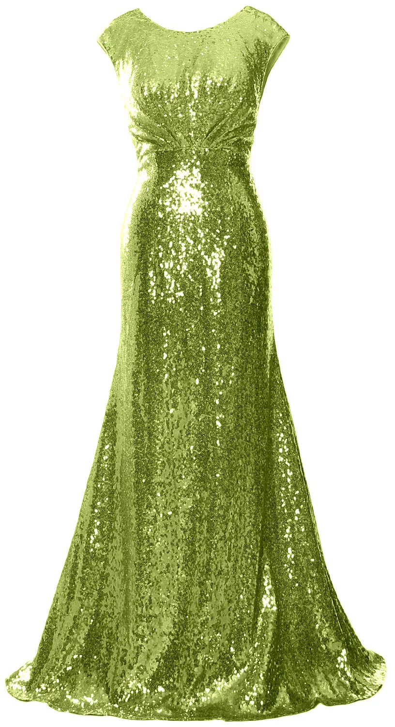 MACloth Women Mother of Bride Dresses Cap Sleeves Sequin Bridesmaid Formal Gown