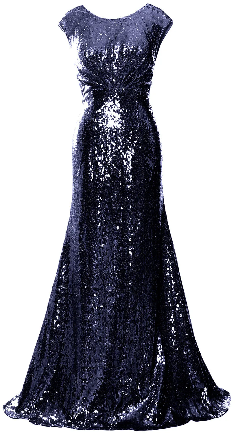 MACloth Women Mother of Bride Dresses Cap Sleeves Sequin Bridesmaid Formal Gown