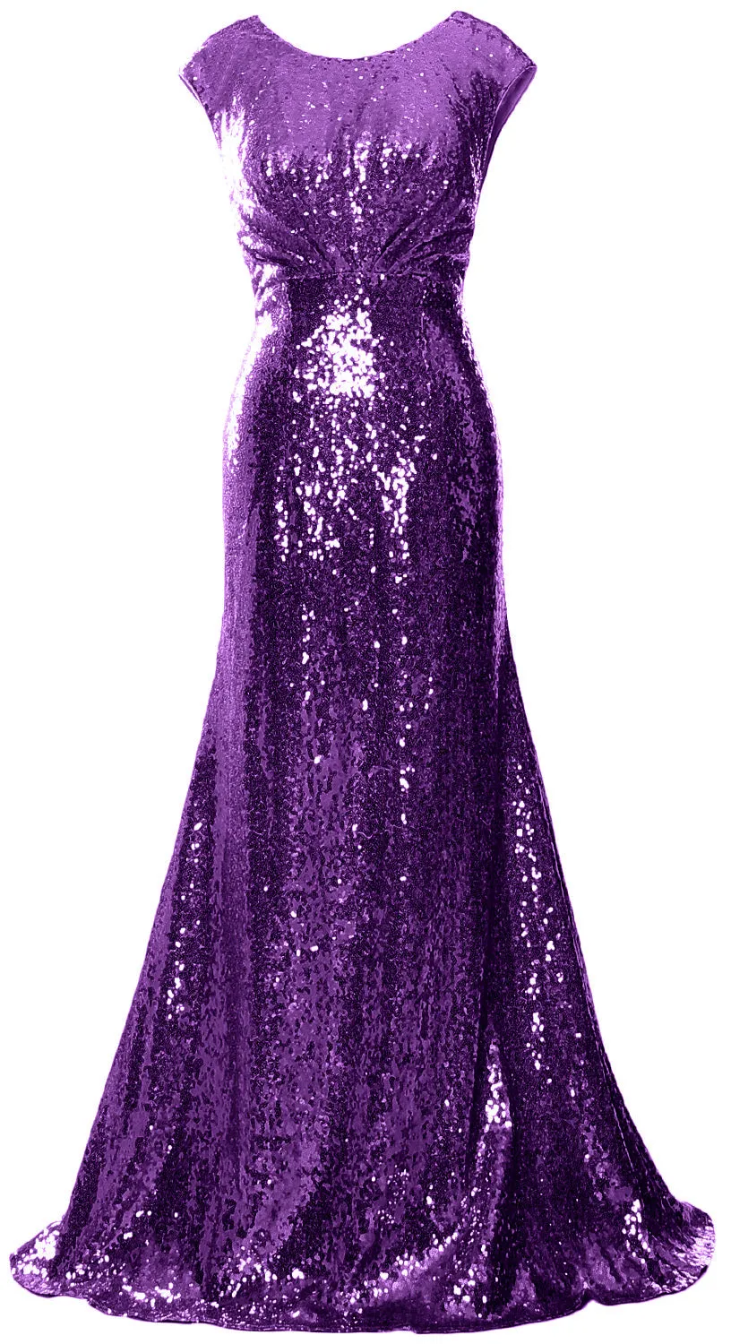 MACloth Women Mother of Bride Dresses Cap Sleeves Sequin Bridesmaid Formal Gown