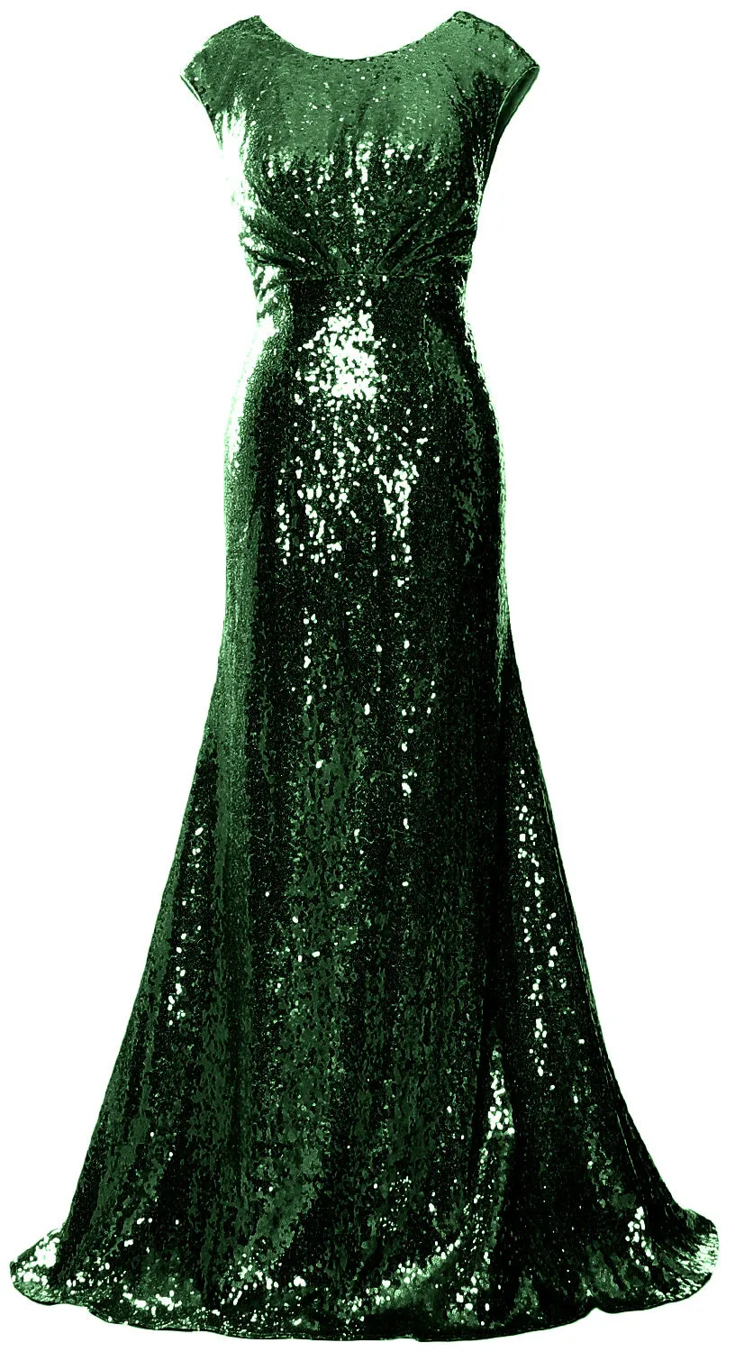 MACloth Women Mother of Bride Dresses Cap Sleeves Sequin Bridesmaid Formal Gown