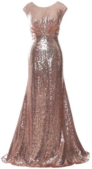 MACloth Women Mother of Bride Dresses Cap Sleeves Sequin Bridesmaid Formal Gown