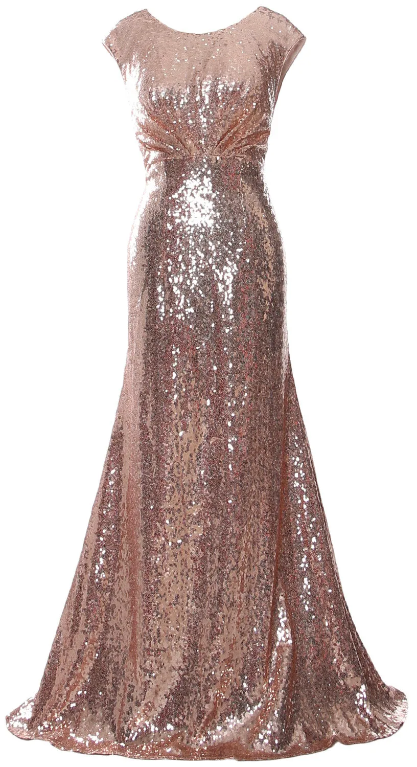 MACloth Women Mother of Bride Dresses Cap Sleeves Sequin Bridesmaid Formal Gown