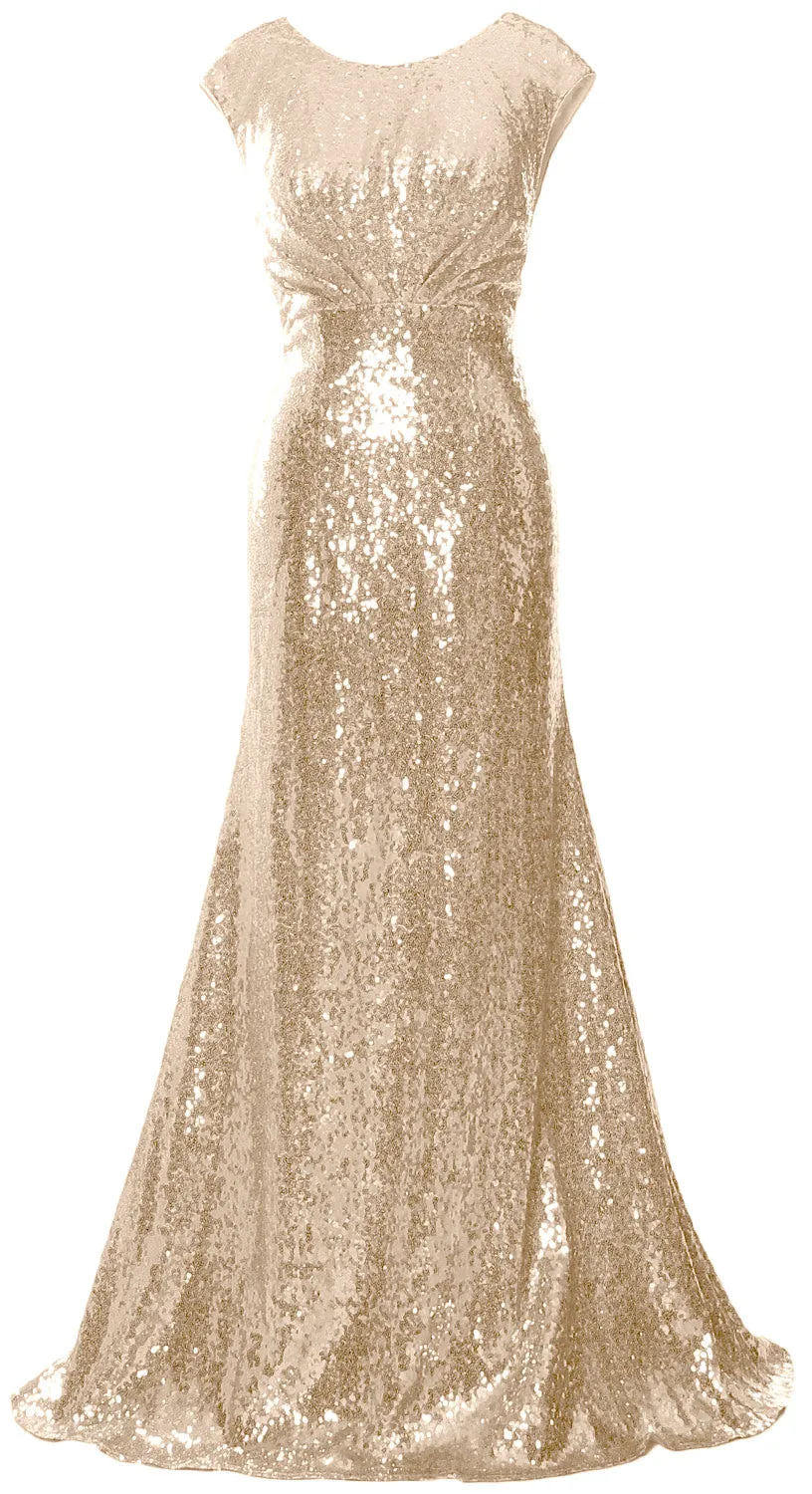 MACloth Women Mother of Bride Dresses Cap Sleeves Sequin Bridesmaid Formal Gown